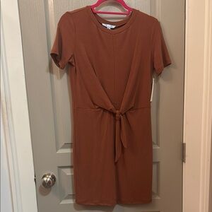 She + Sky Brown Ruched Tie Front Mini Dress